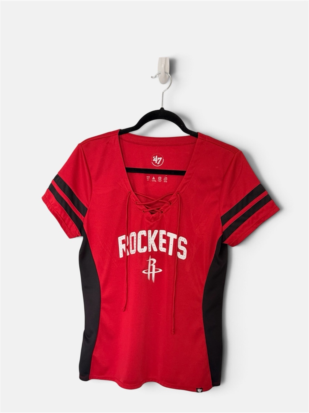 47 Women’s Houston Rockets Red and Black Lace-Up V-Neck Jersey